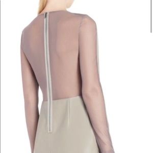 BCBG MAXAZRIA faux leather and mesh dress TAUPE